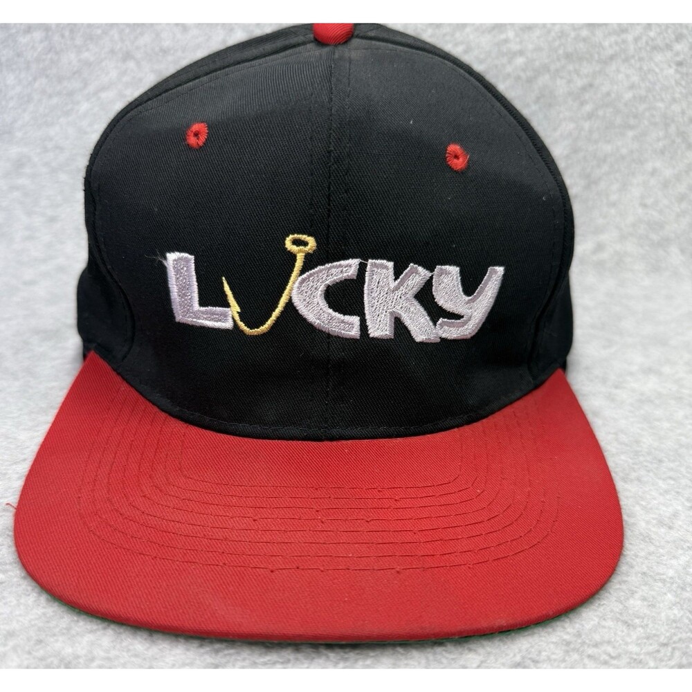 Vintage KC Caps Lucky Hat Red Black One Size Snapback Fishing Hook